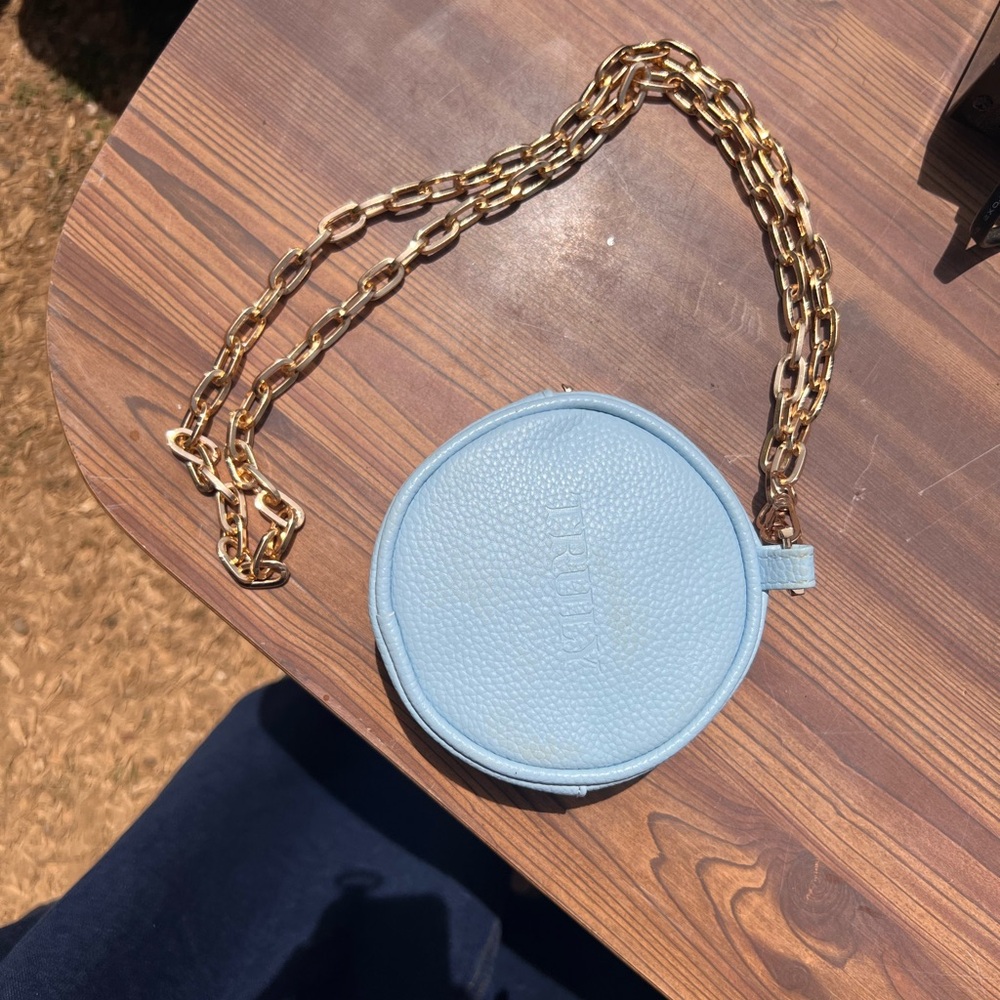 TRULY Blue and Gold Mini Bag with Metallic Chain